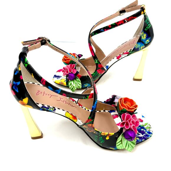 Betsey Johnson Mikah Floral Stiletto Sandals Heels Black Multi Size 5 NWT /Box - Picture 4 of 8